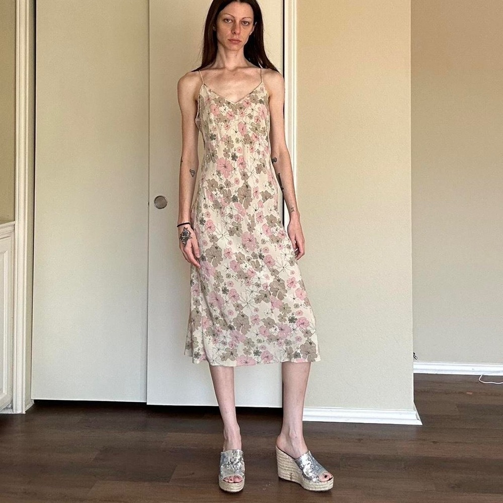 J.Crew Tan Pink Floral Print Women's Slip Dress - Picture 3 of 7